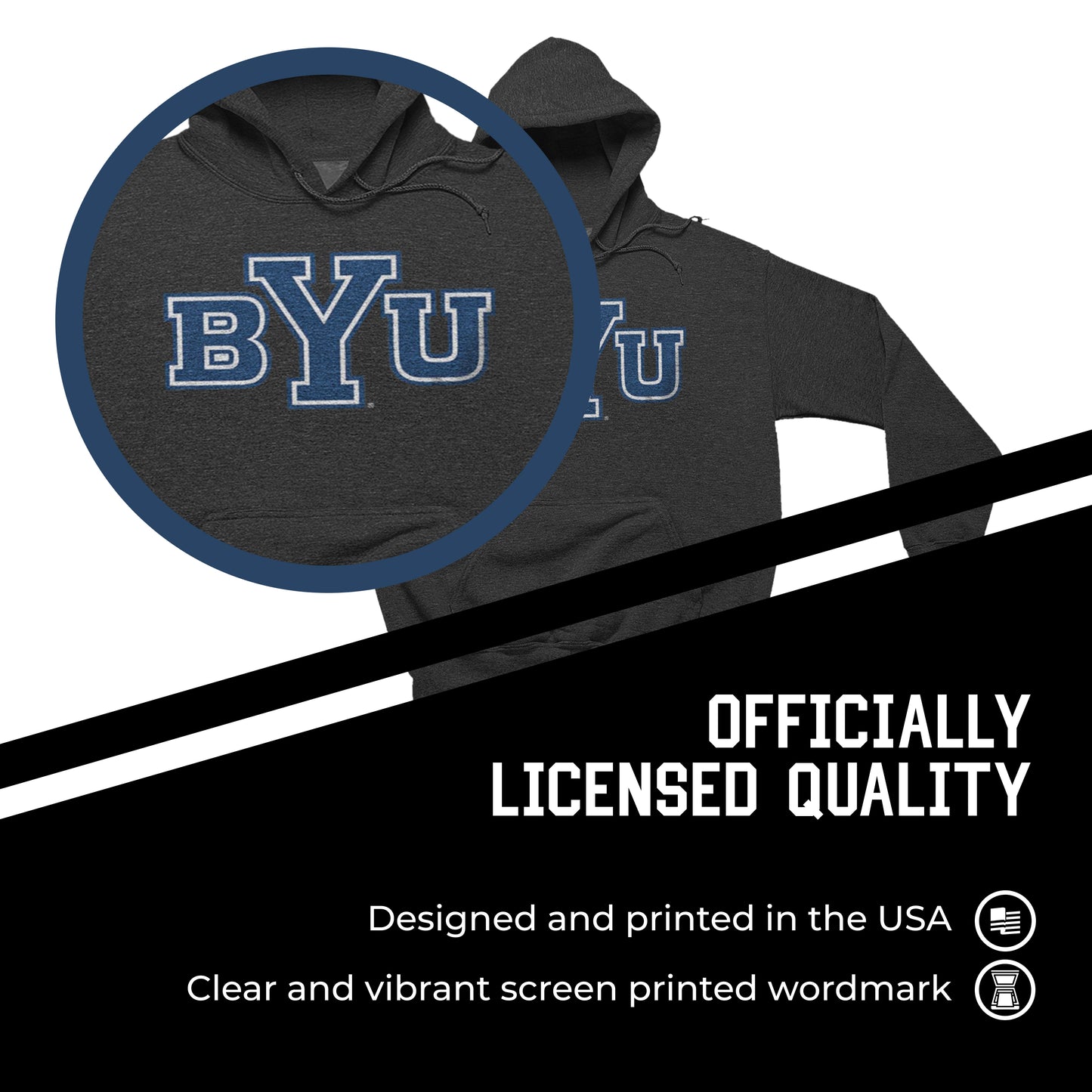 BYU Cougars NCAA Adult Cotton Blend Charcoal Hooded Sweatshirt - Charcoal