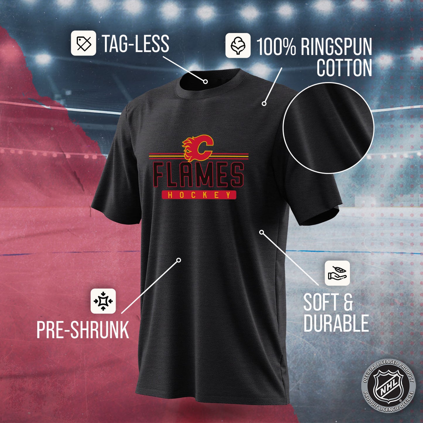 Calgary Flames Adult NHL Heather Charcoal True Fan Hockey T-Shirt - Charcoal