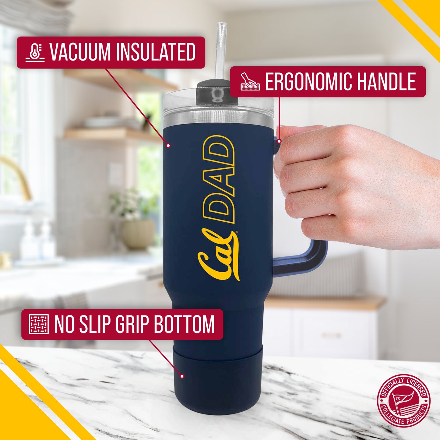 Cal Golden Bears Collegiate 40oz Stainless Steel Travel Tumbler with Handle for Dad - Navy