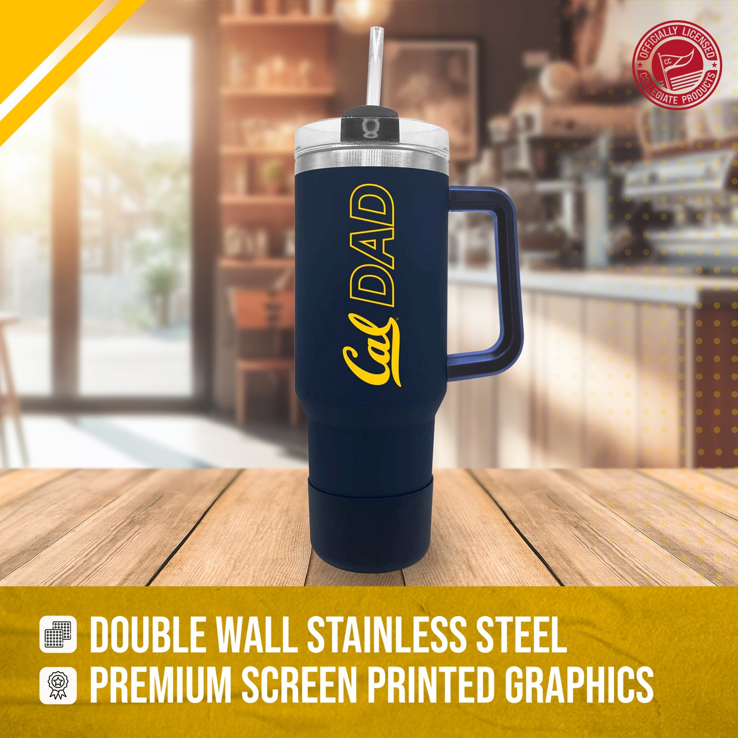 Cal Golden Bears Collegiate 40oz Stainless Steel Travel Tumbler with Handle for Dad - Navy