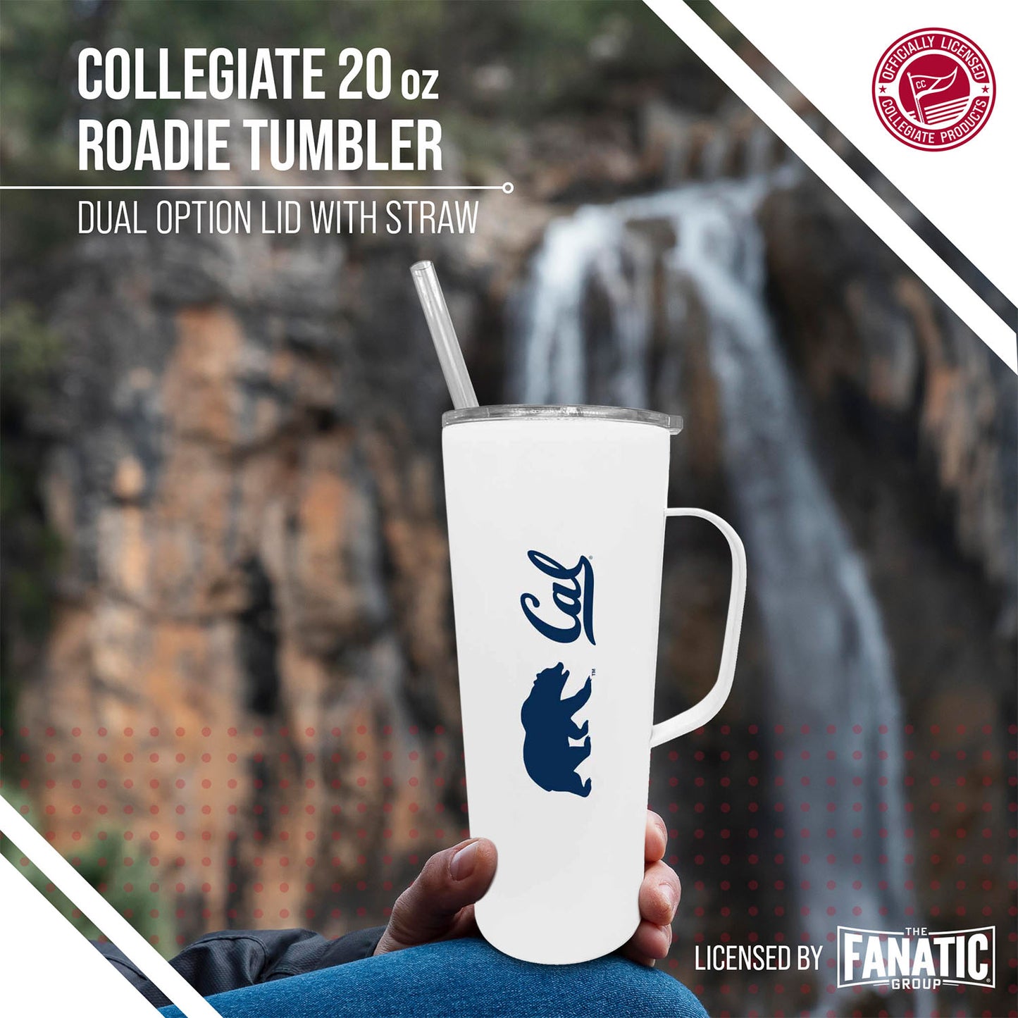 Cal Golden Bears NCAA Stainless Steel 20oz Roadie With Handle & Dual Option Lid With Straw - White