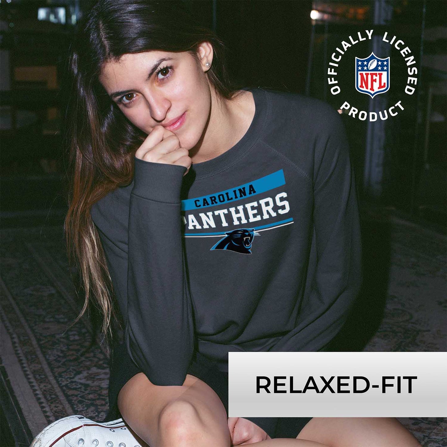 Carolina Panthers NFL Womens Charcoal Crew Neck Football Apparel - Charcoal