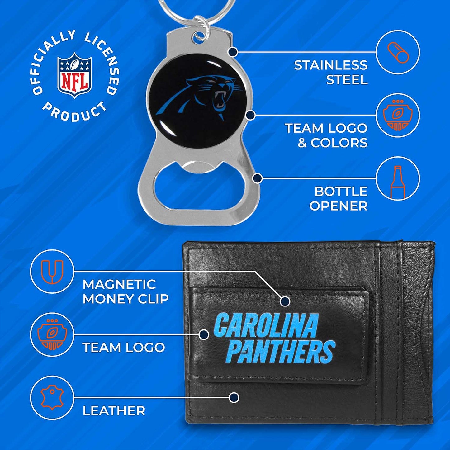 Carolina Panthers NFL Bottle Opener Keychain Bundle - Black