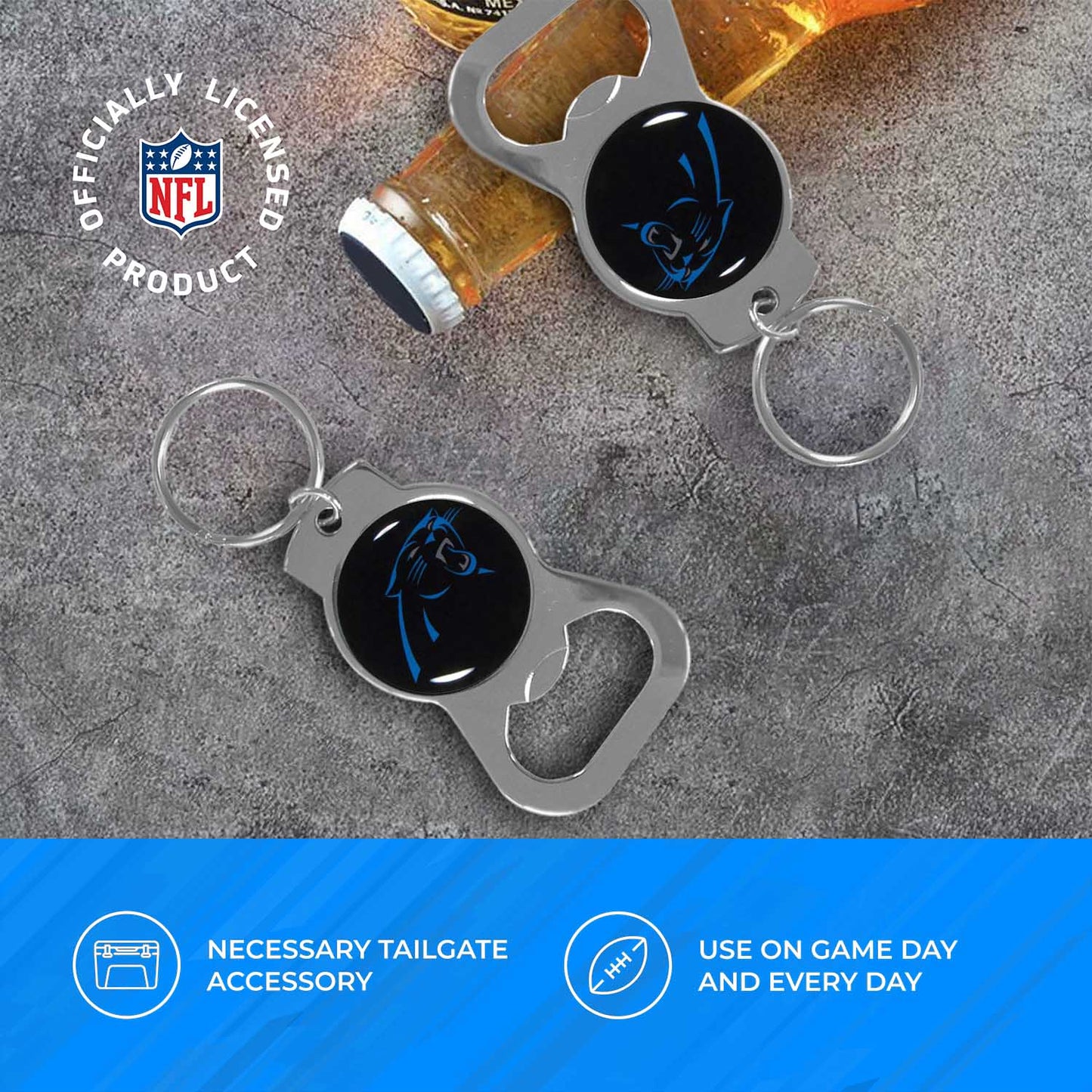 Carolina Panthers NFL Bottle Opener Keychain Bundle - Black