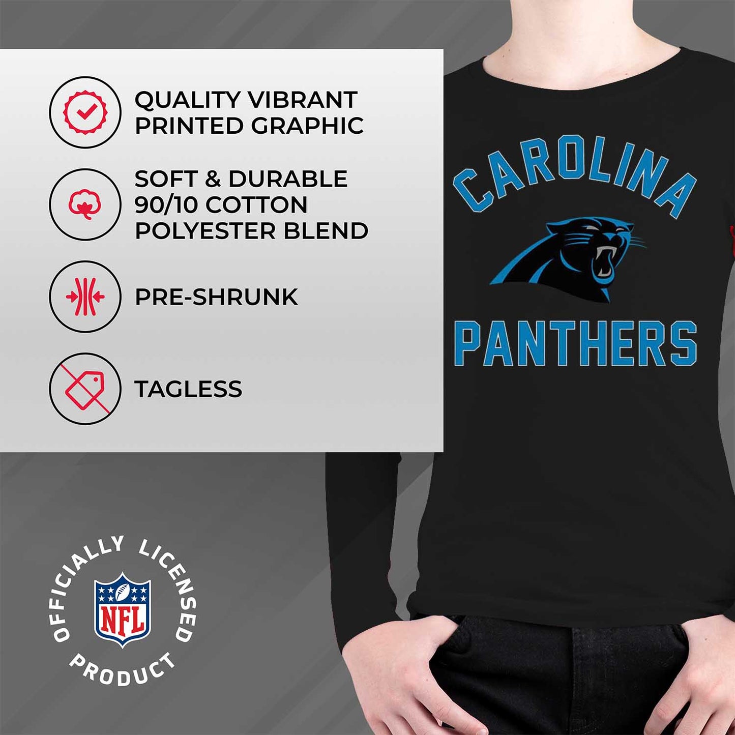 Carolina Panthers NFL Gameday Youth Football Long Sleeve Shirt - Black