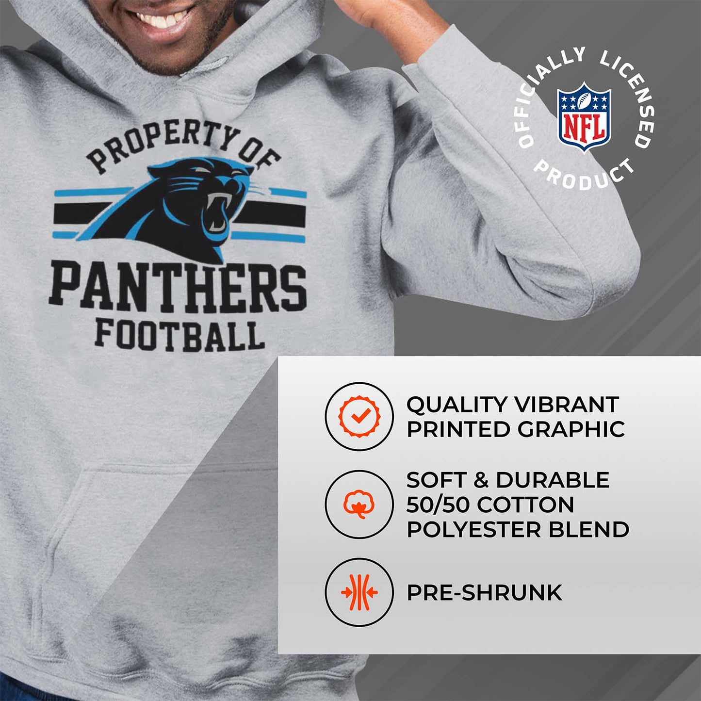 Carolina Panthers NFL Adult Property Of Hooded Sweatshirt - Sport Gray