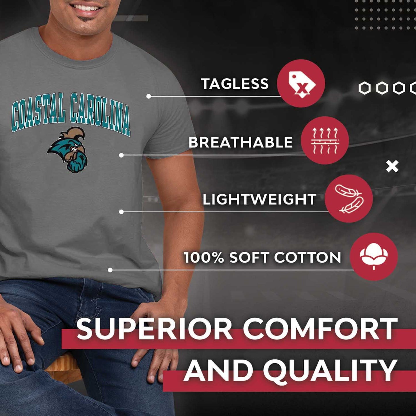 Coastal Carolina Chanticleers NCAA Adult Gameday Cotton T-Shirt - Graphite