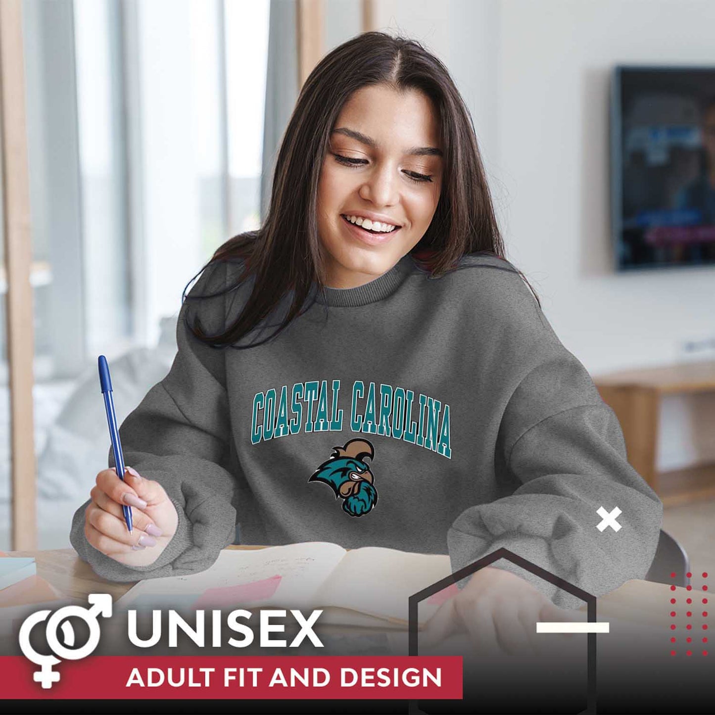 Coastal Carolina Chanticleers Adult Arch & Logo Soft Style Gameday Crewneck Sweatshirt - Graphite
