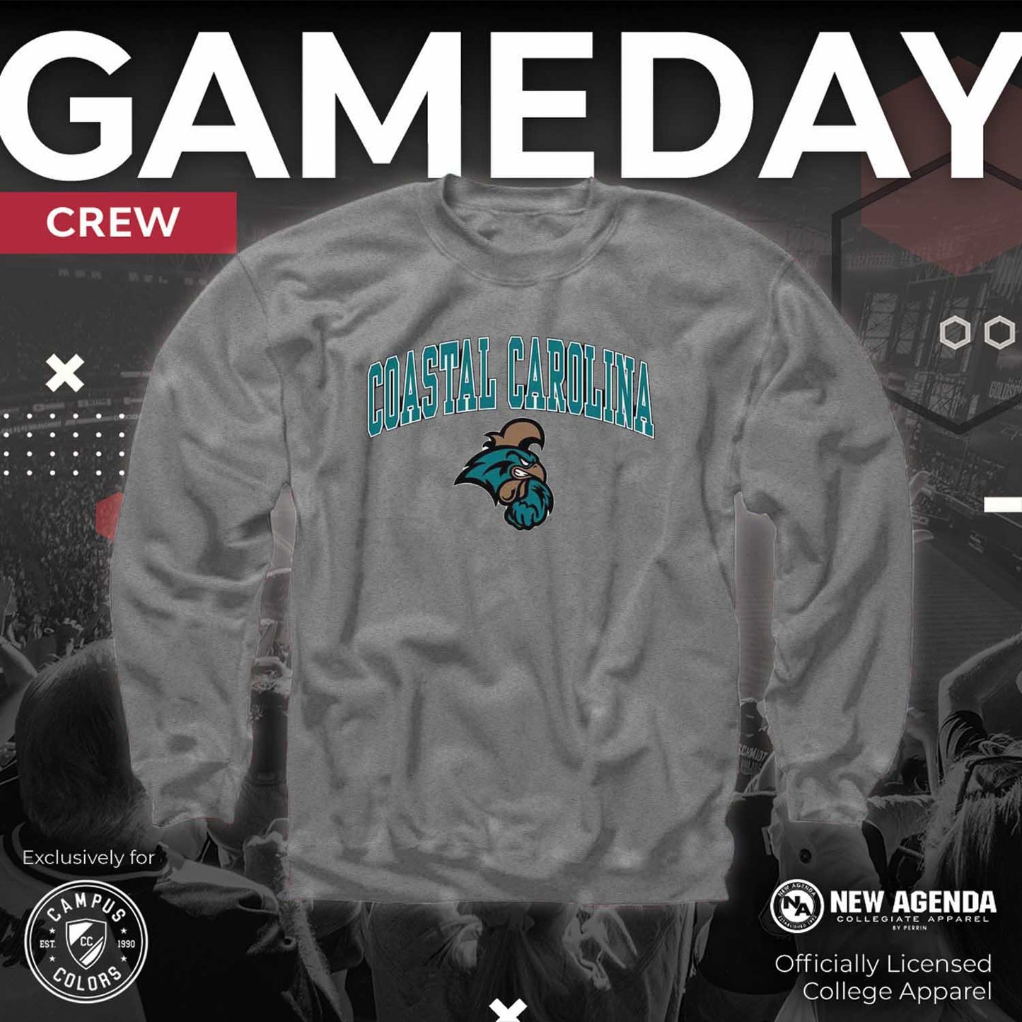 Coastal Carolina Chanticleers Adult Arch & Logo Soft Style Gameday Crewneck Sweatshirt - Graphite