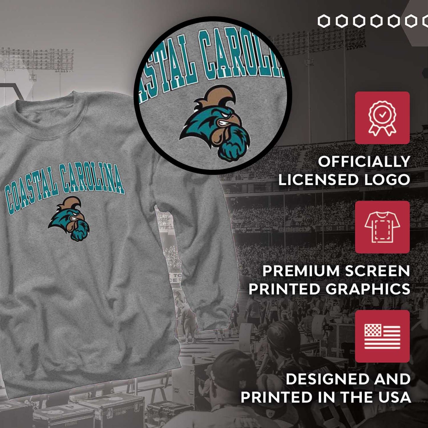 Coastal Carolina Chanticleers Adult Arch & Logo Soft Style Gameday Crewneck Sweatshirt - Graphite