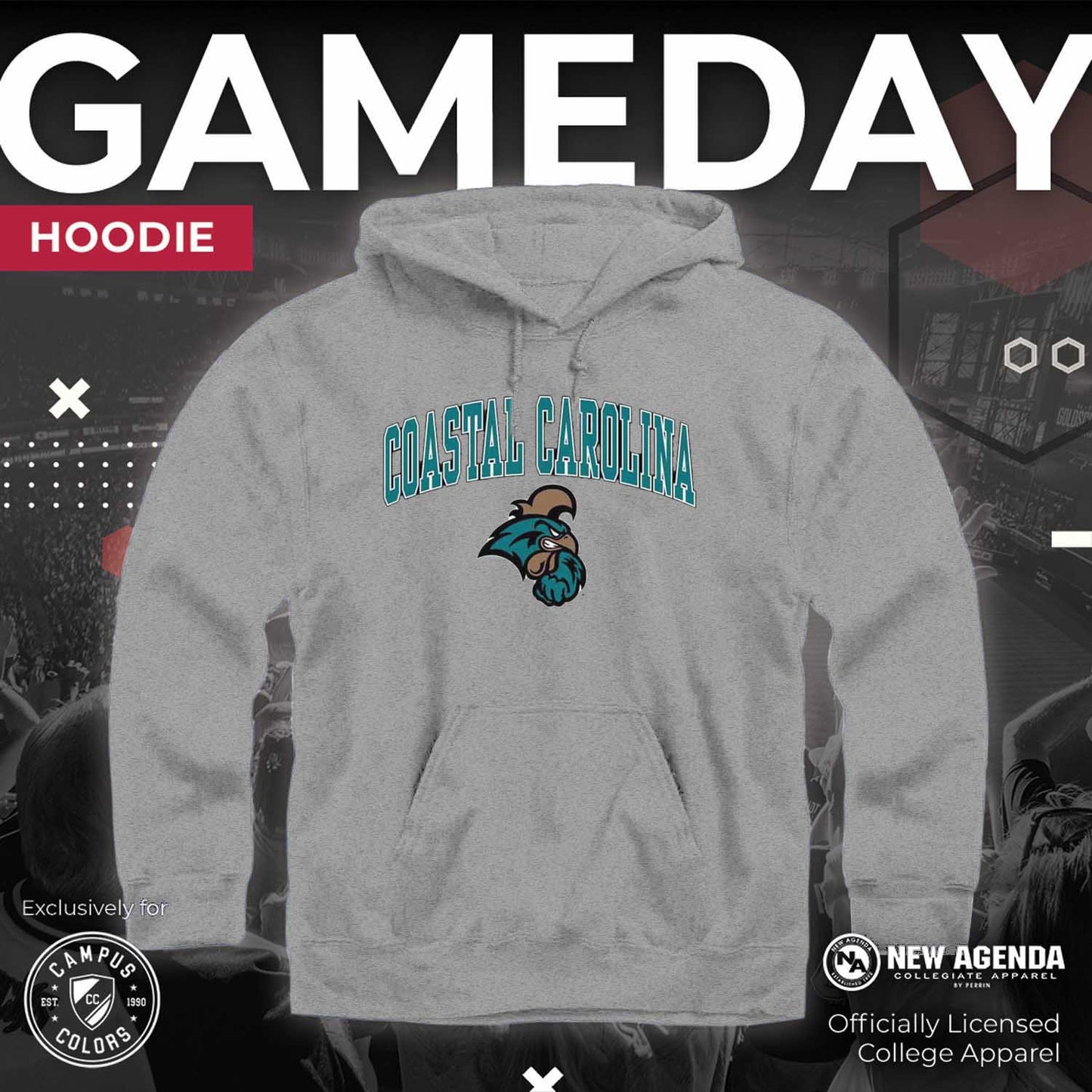 Coastal Carolina Chanticleers Adult Arch & Logo Soft Style Gameday Hooded Sweatshirt - Graphite