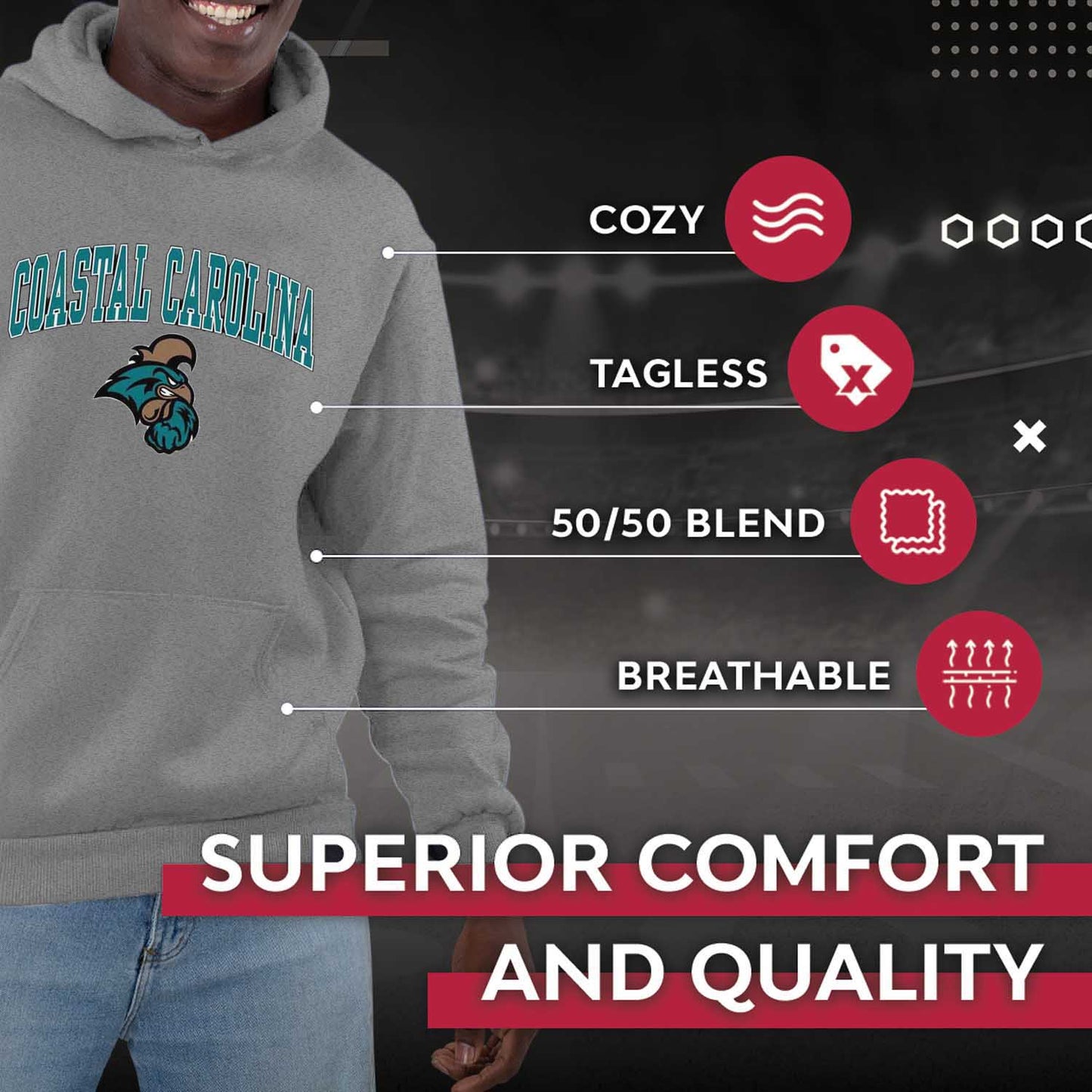 Coastal Carolina Chanticleers Adult Arch & Logo Soft Style Gameday Hooded Sweatshirt - Graphite