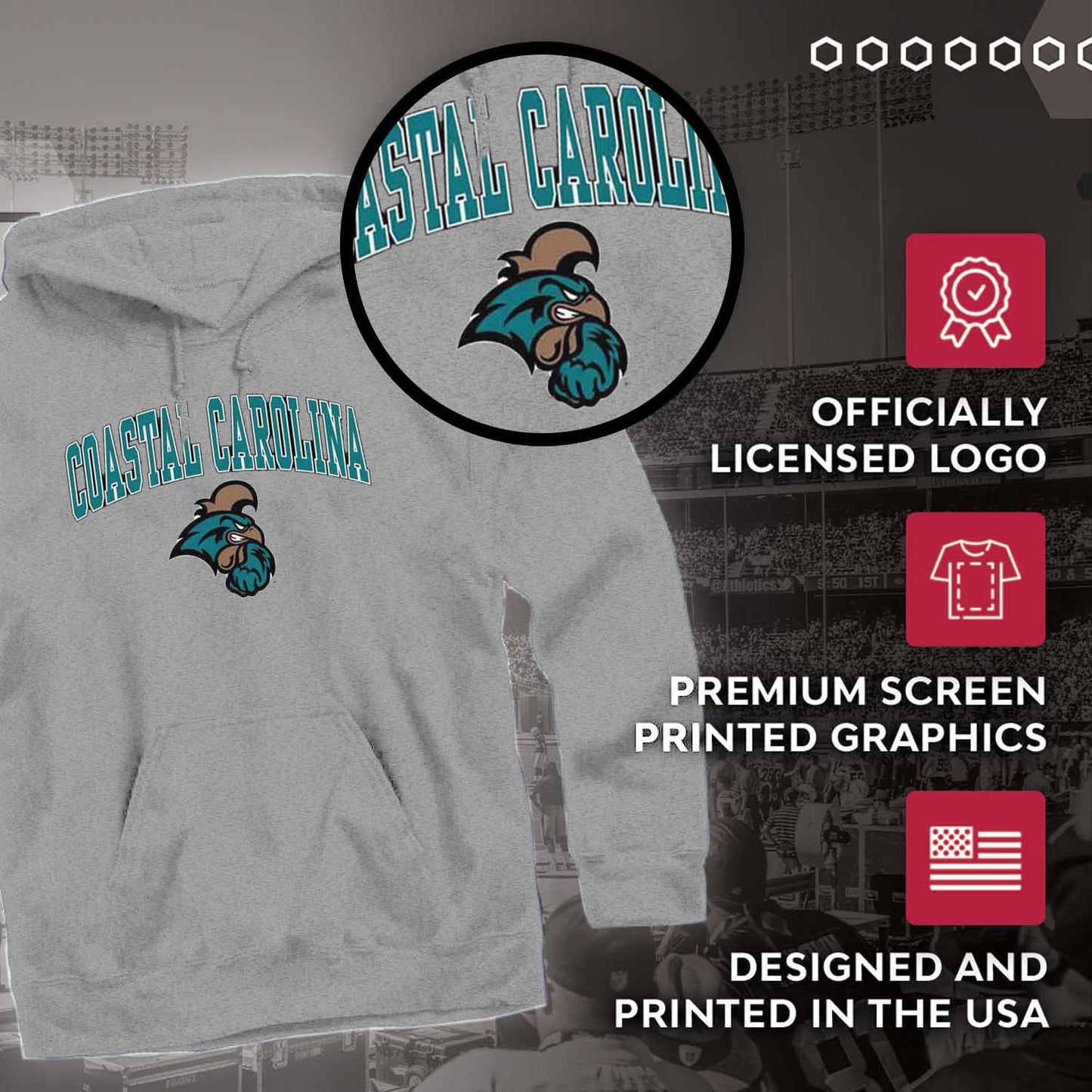 Coastal Carolina Chanticleers Adult Arch & Logo Soft Style Gameday Hooded Sweatshirt - Graphite