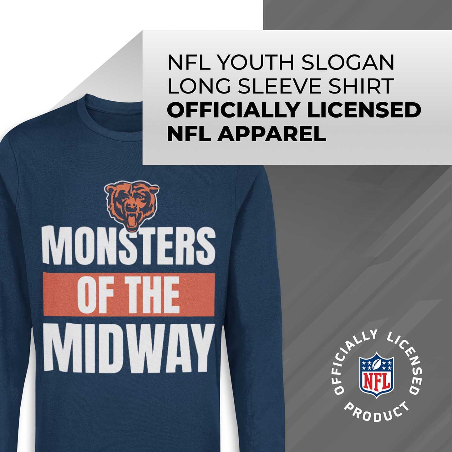 Chicago Bears NFL Youth Team Slogan crewneck Sweatshirt - Navy
