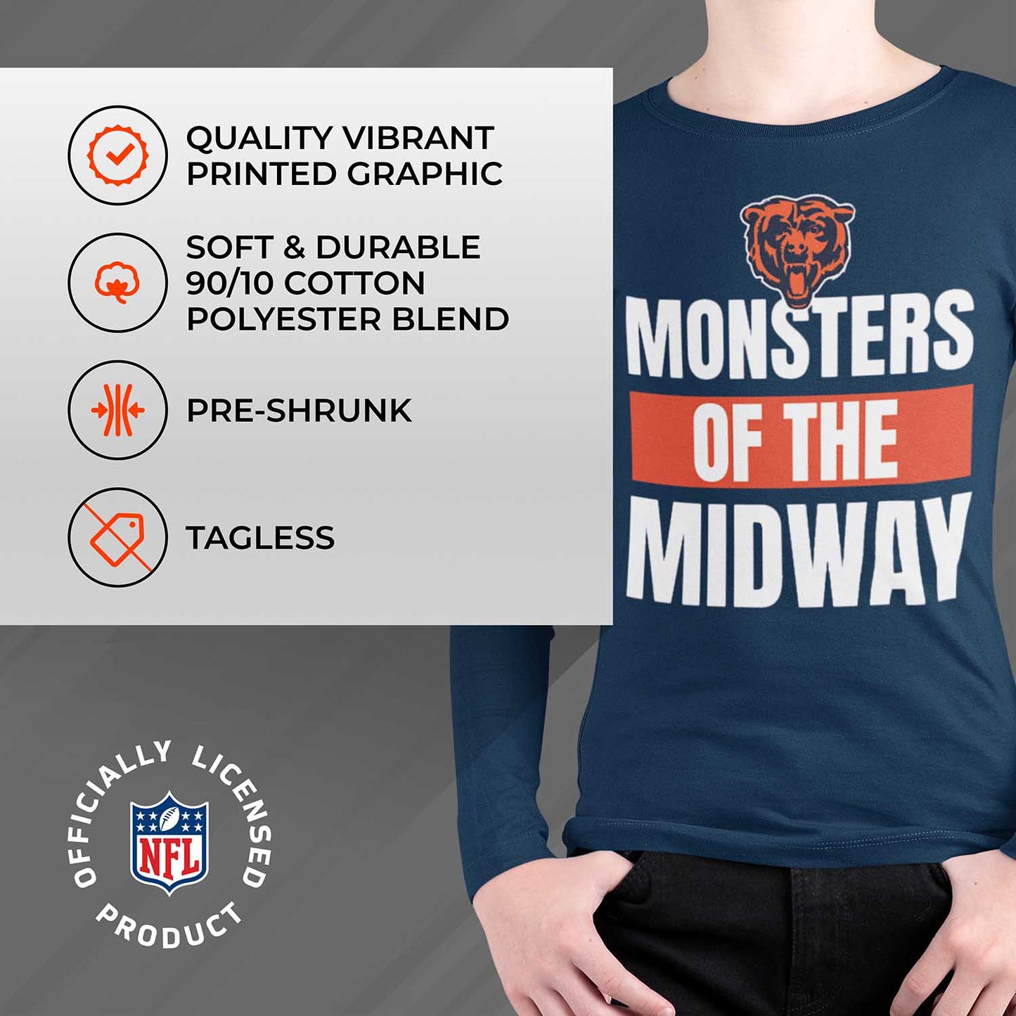 Chicago Bears NFL Youth Team Slogan crewneck Sweatshirt - Navy