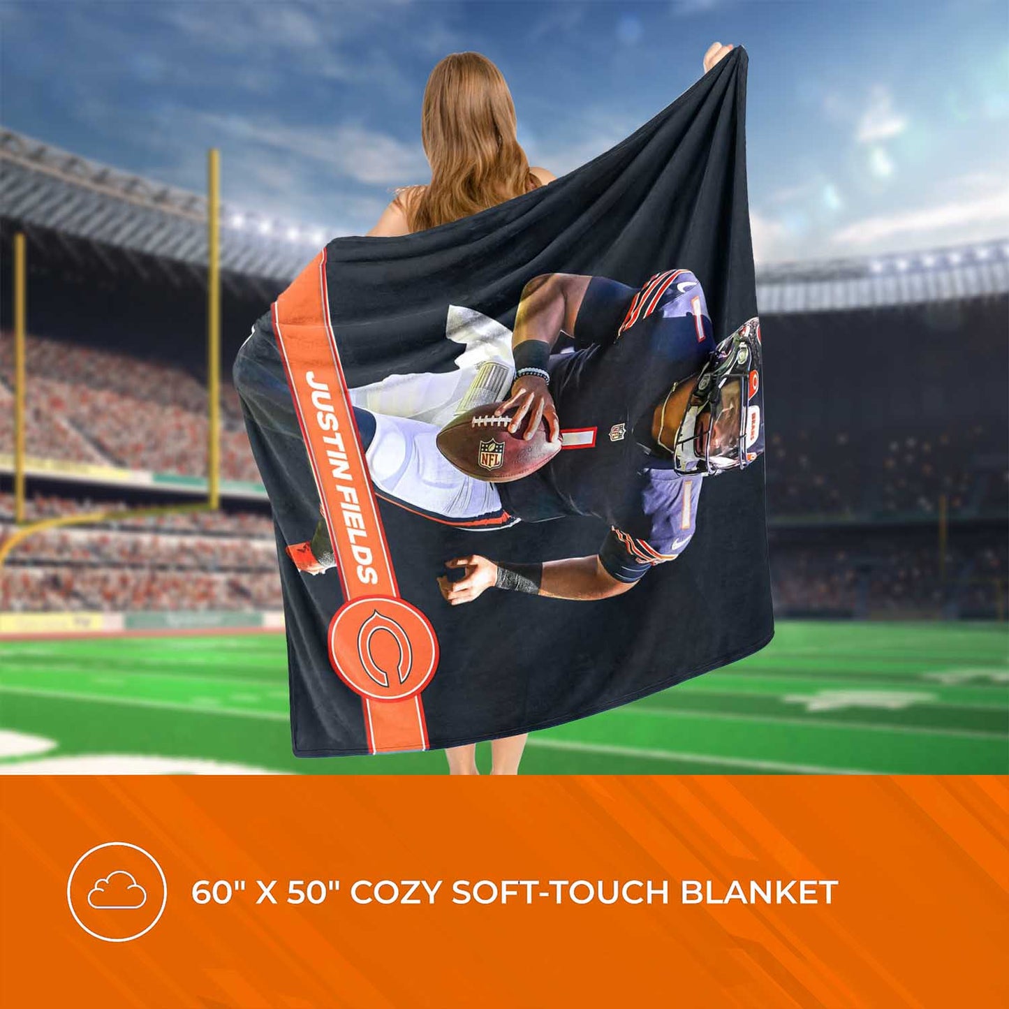 Chicago Bears NFL Hi-Def Justin Fields Silk Blanket - Navy