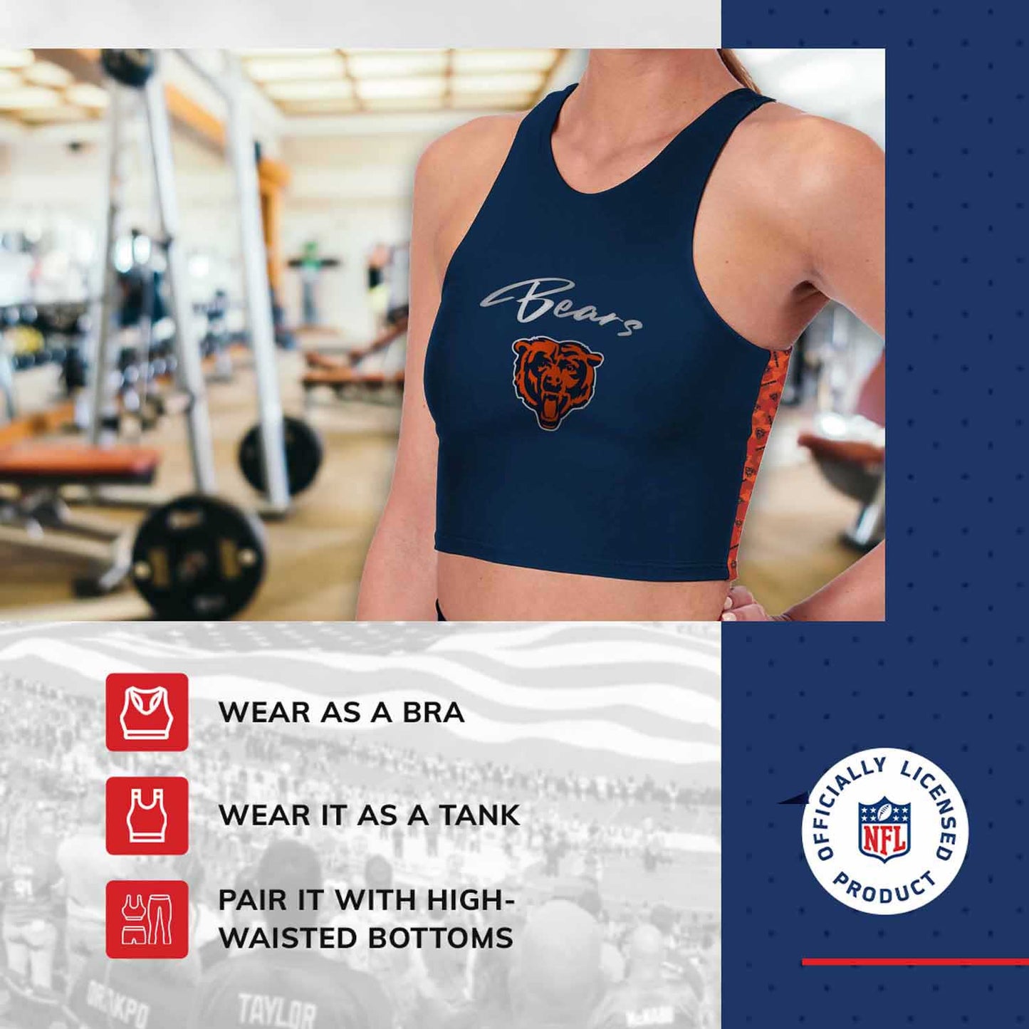Chicago Bears NFL Women's Sports Bra Activewear - Navy