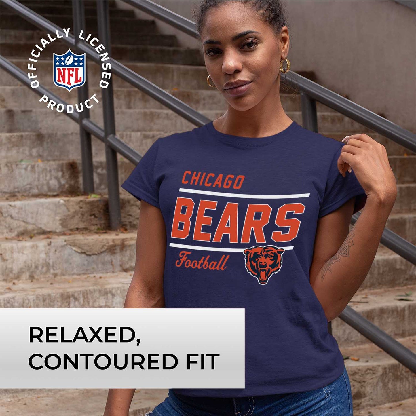 Chicago Bears NFL Womens Plus Size Relaxed Fit T-Shirt - Navy