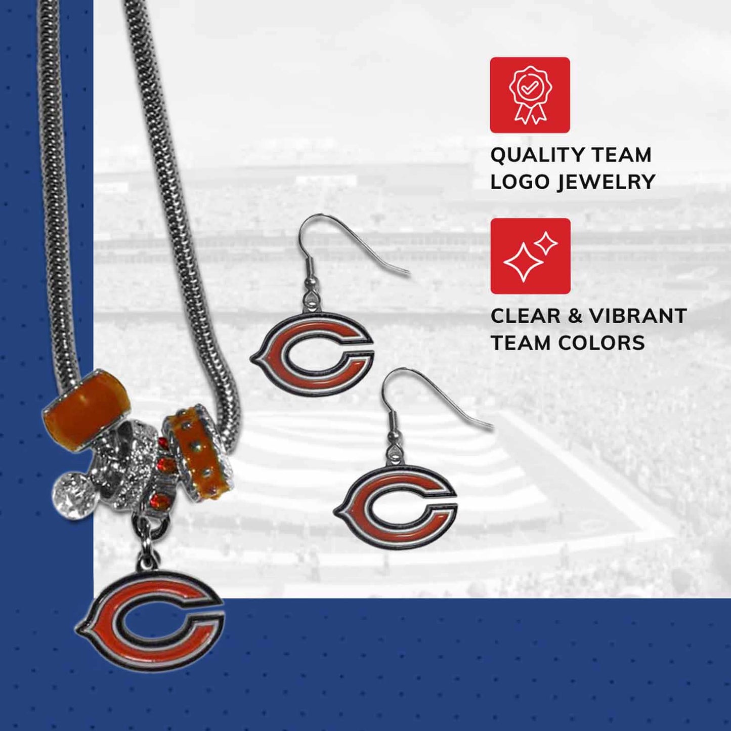 Chicago Bears NFL Game Day Necklace and Earrings - Silver