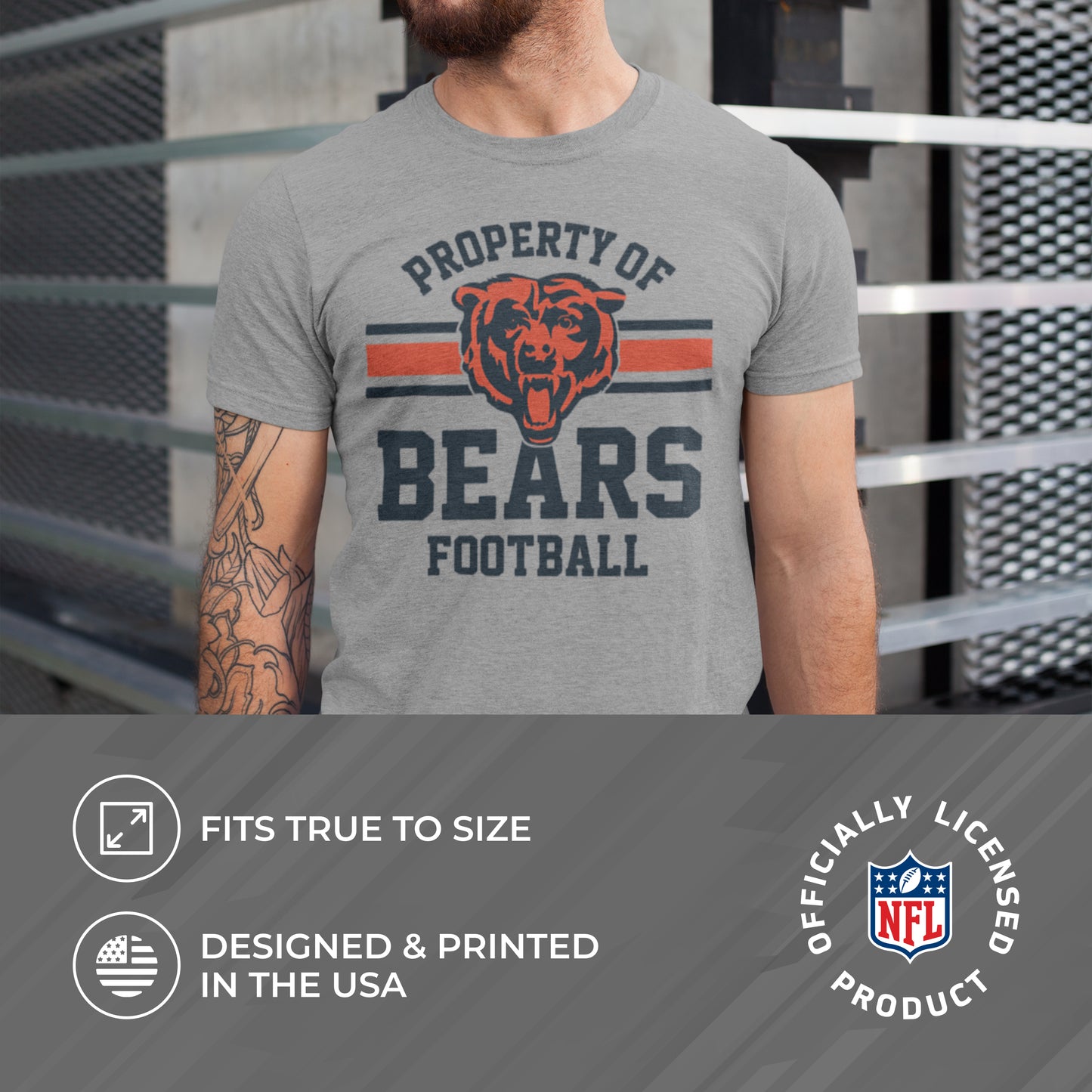 Chicago Bears NFL Adult Property Of T-Shirt - Sport Gray