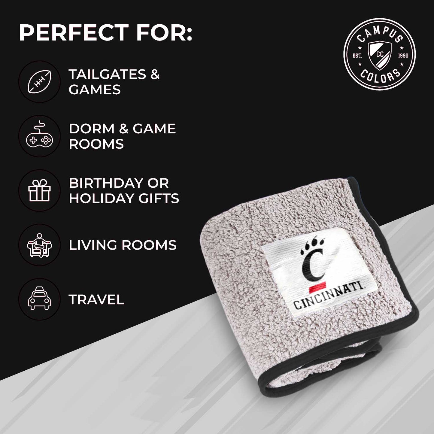 Cincinnati Bearcats NCAA Silk Sherpa College Throw Blanket - Red