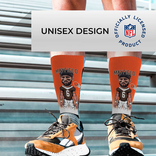 Cleveland Browns FBF NFL Youth V Curve MVP Baker Mayfield Player Crew Socks - Orange #6