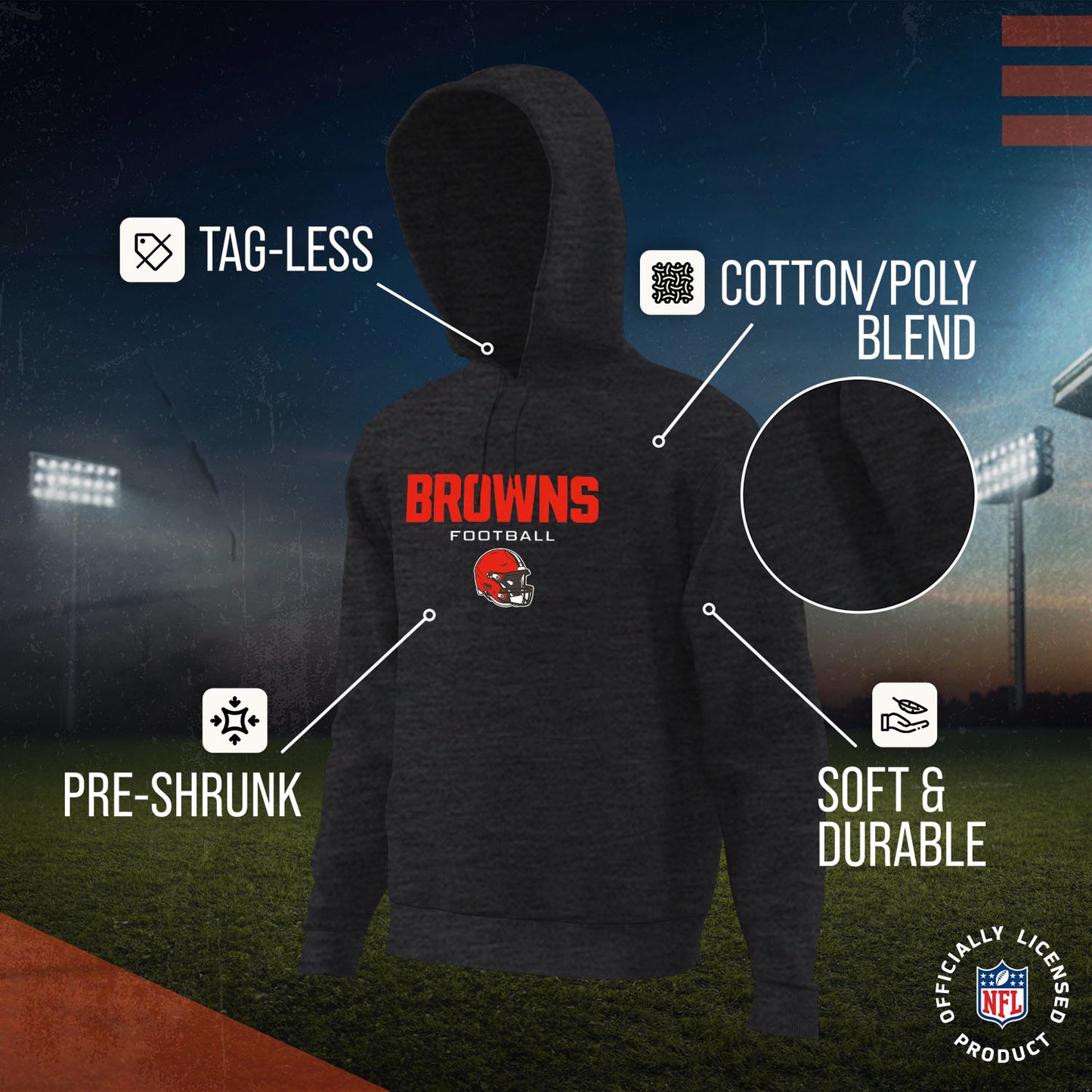 Cleveland Browns Adult NFL Football Helmet Heather Hooded Sweatshirt - Charcoal