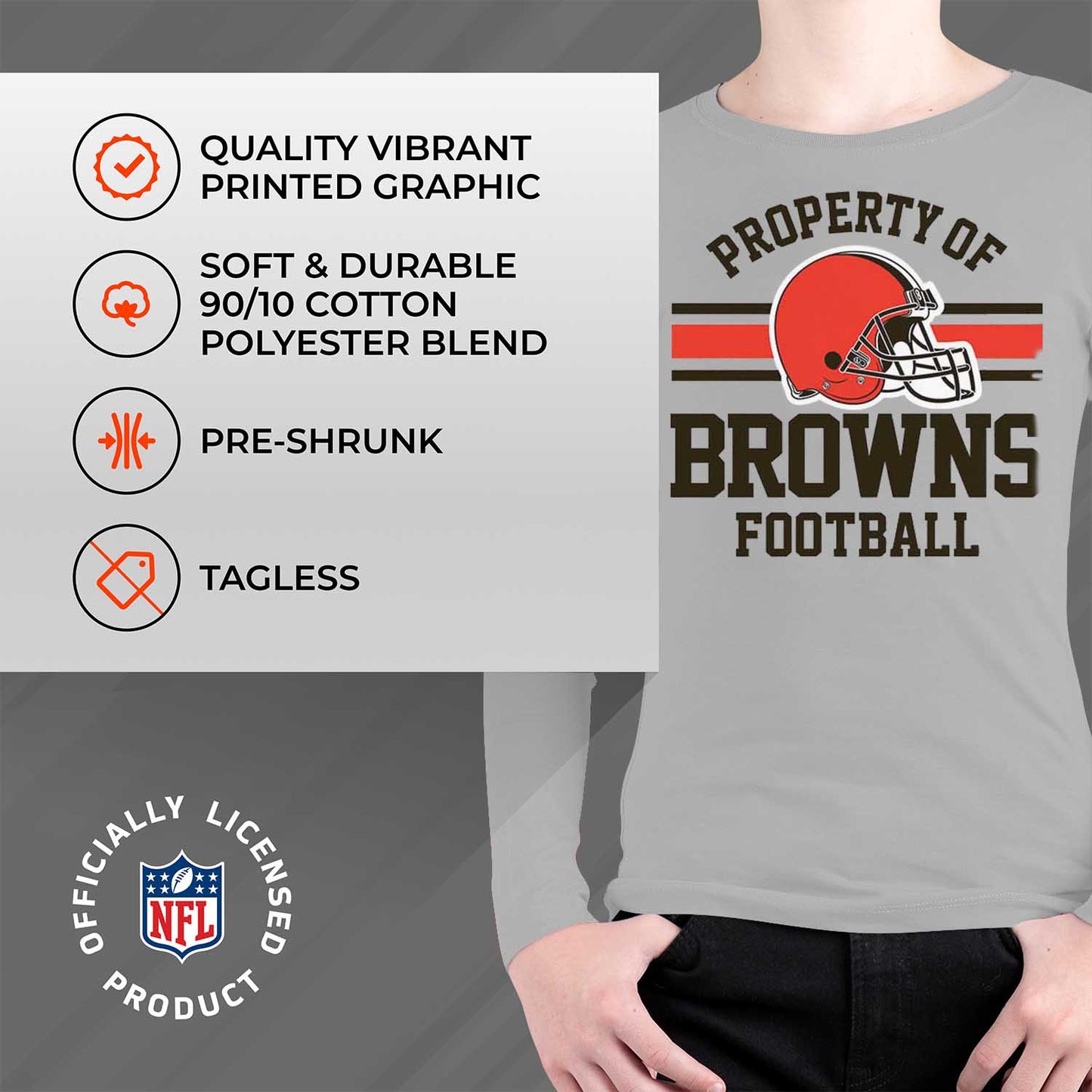 Cleveland Browns NFL Youth Property Of Crew Sweatshirt - Sport Gray