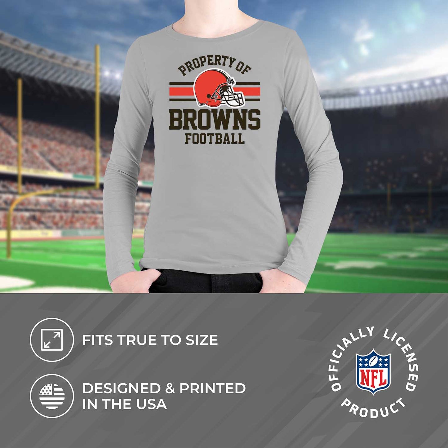 Cleveland Browns NFL Youth Property Of Crew Sweatshirt - Sport Gray