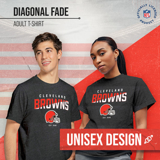 Cleveland Browns Adult NFL Diagonal Fade Color Block T-Shirt - Charcoal
