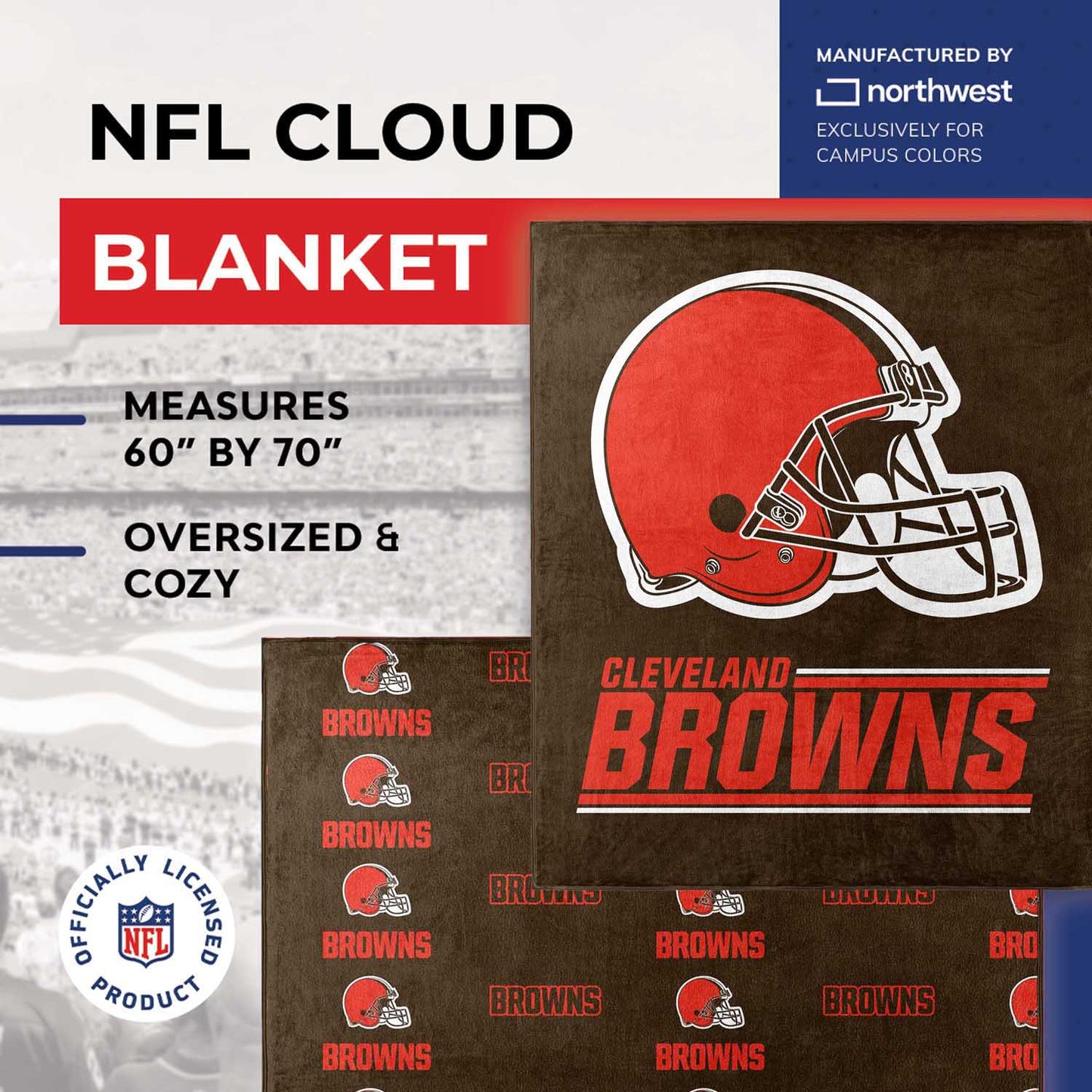 Cleveland Browns NFL Double Sided Blanket - Brown