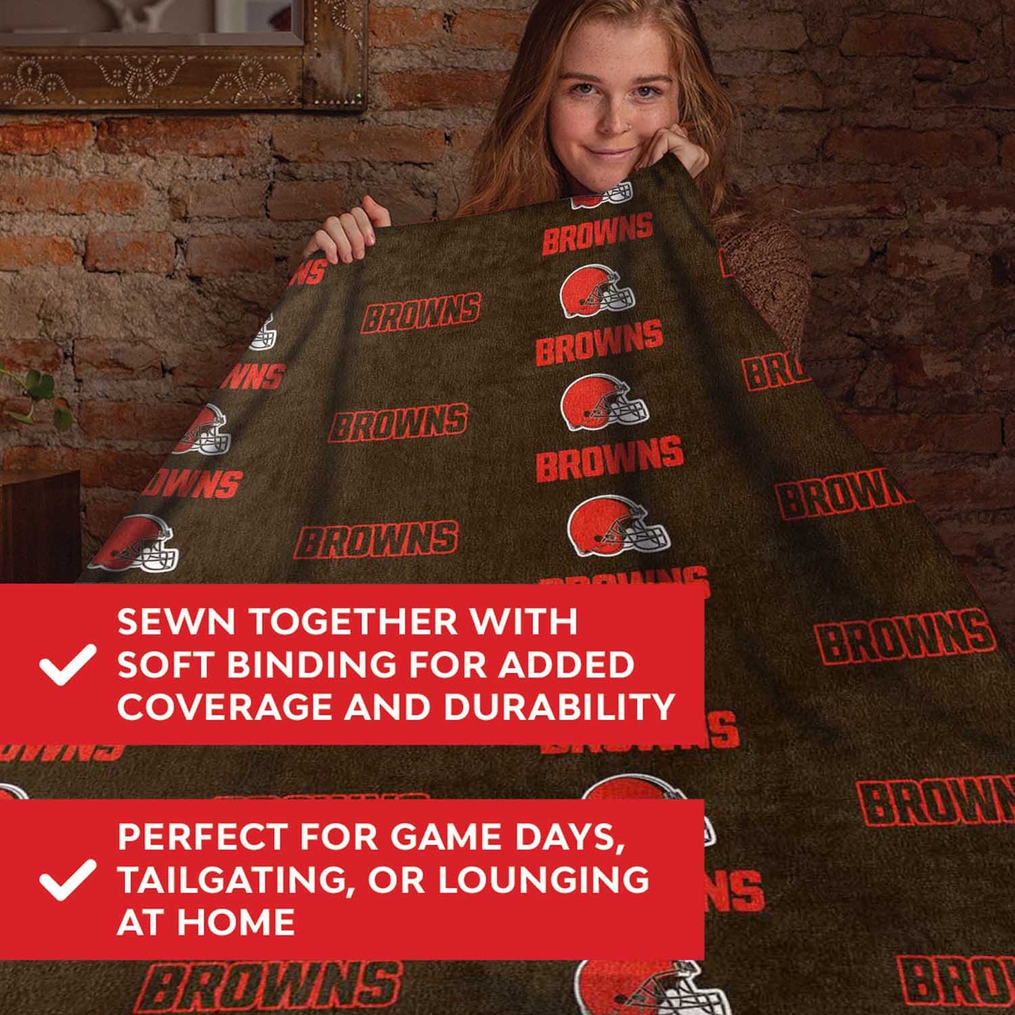 Cleveland Browns NFL Double Sided Blanket - Brown