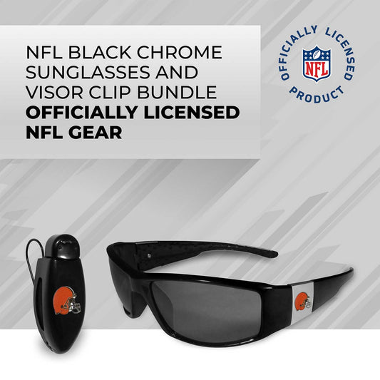 Cleveland Browns NFL Black Chrome Sunglasses with Visor Clip Bundle - Black