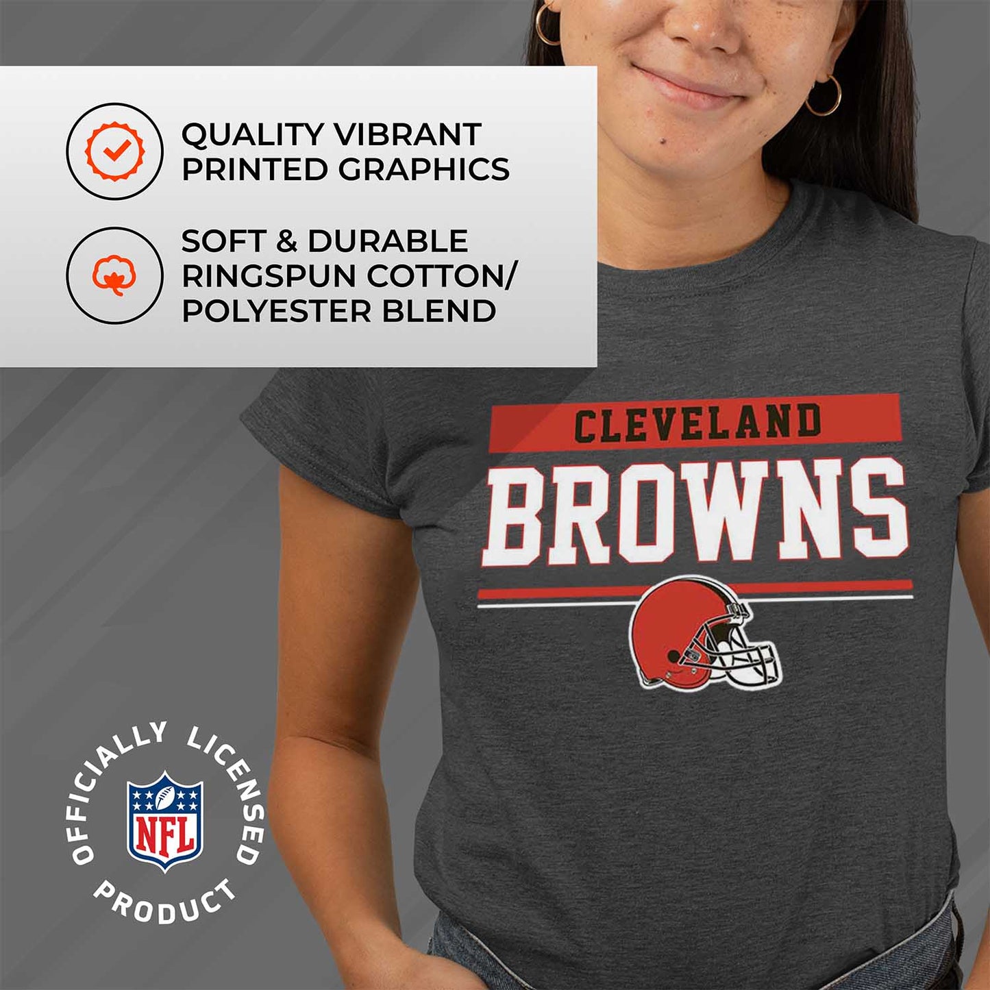 Cleveland Browns NFL Women's Team Block Plus Sized Relaxed Fit T-Shirt - Charcoal
