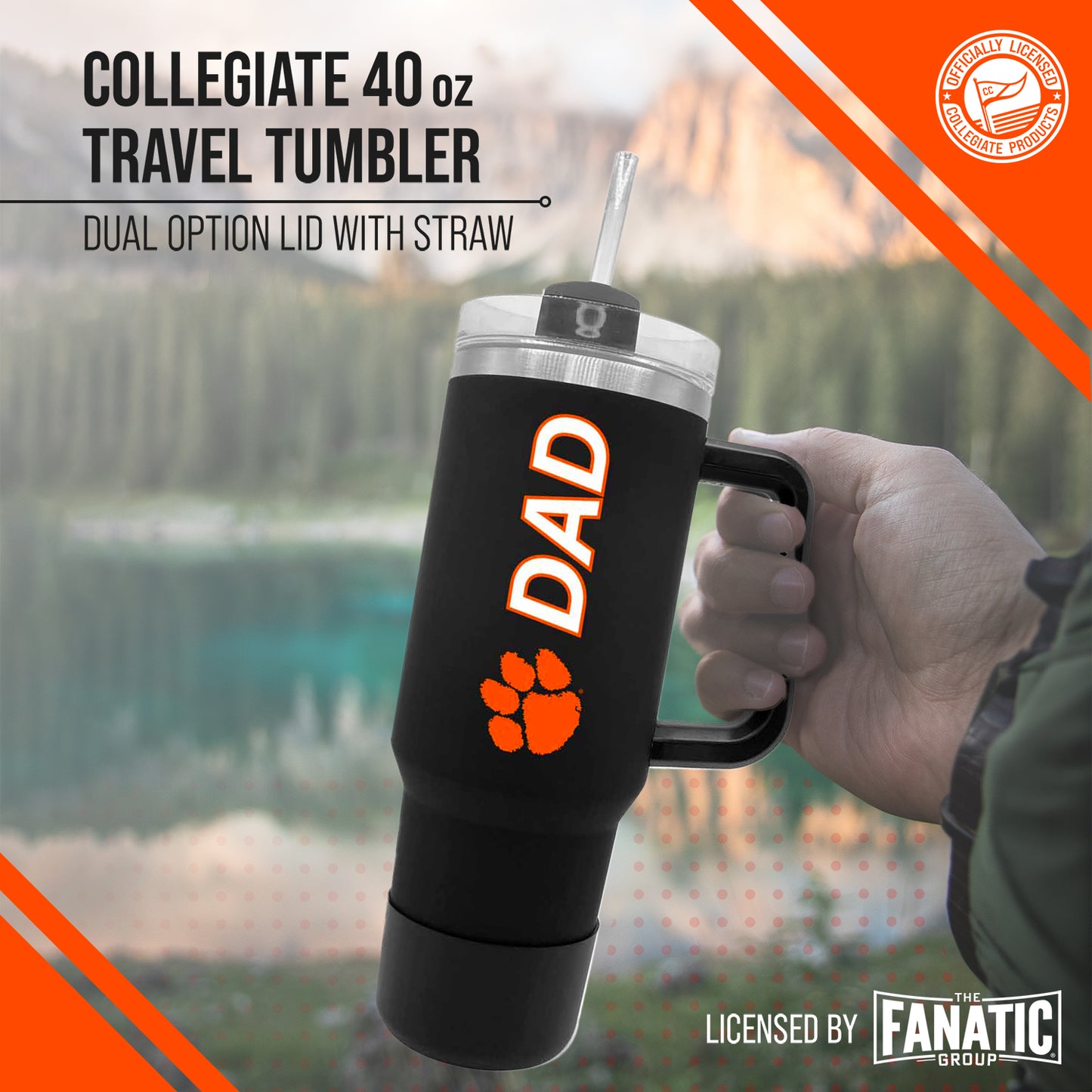 Clemson Tigers Collegiate 40oz Stainless Steel Travel Tumbler with Handle for Dad - Black
