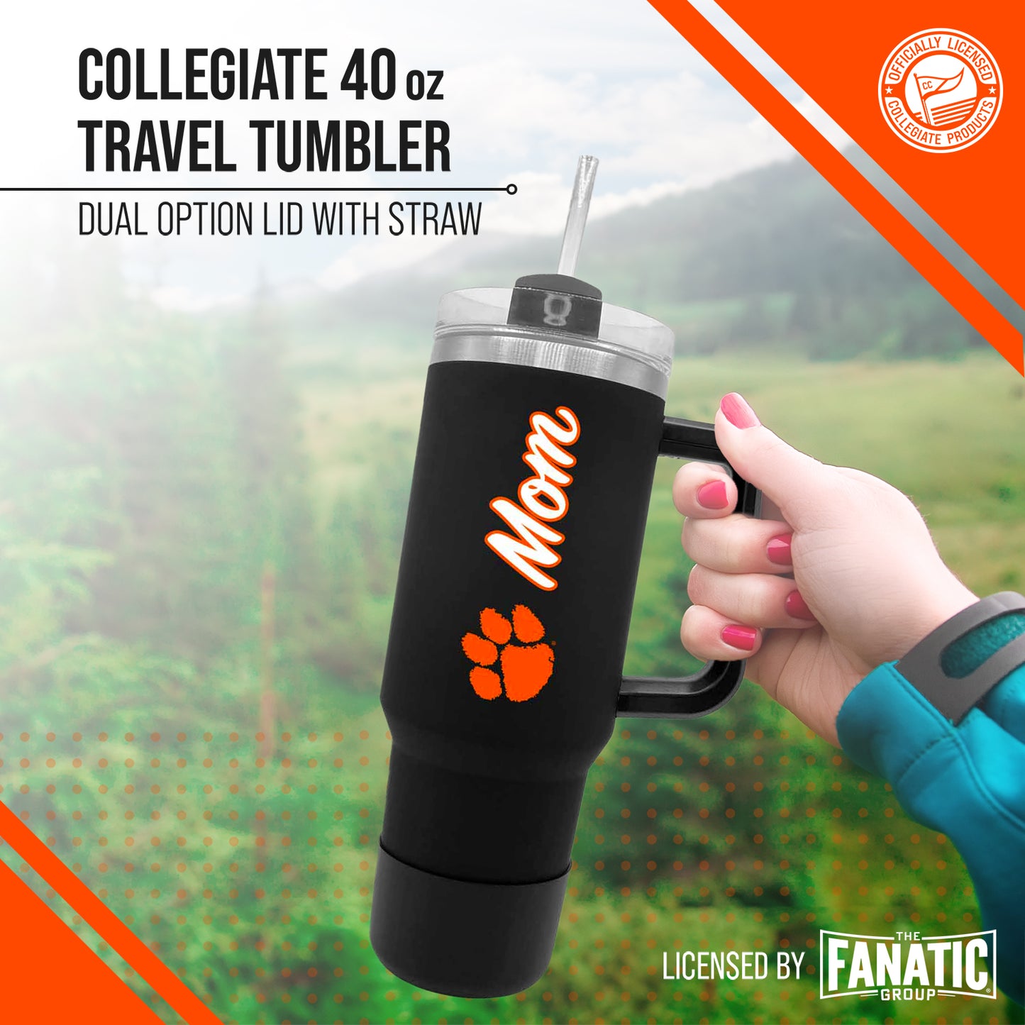 Clemson Tigers Collegiate 40oz Stainless Steel Travel Tumbler with Handle for Mom - Black