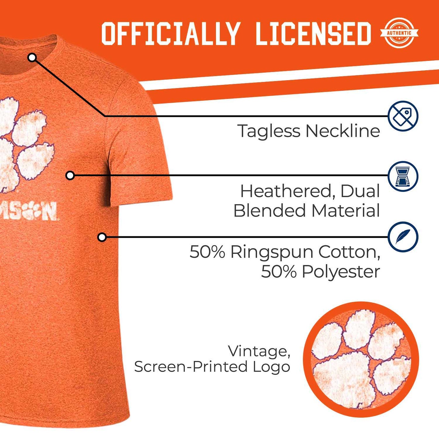 Clemson Tigers Adult MVP Heathered Cotton Blend T-Shirt - Orange