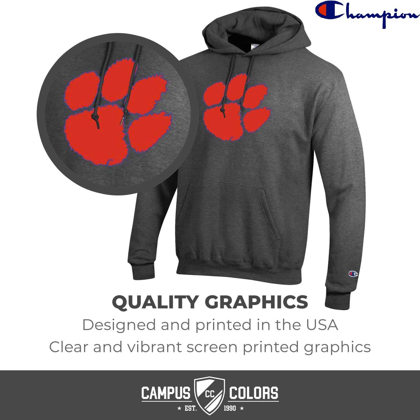 Clemson Tigers Adult Mascot Fleece Hooded Sweatshirt - Charcoal