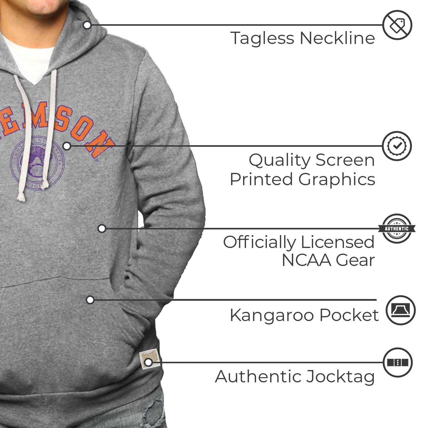 Clemson Tigers College Gray University Seal Hooded Sweatshirt - Gray