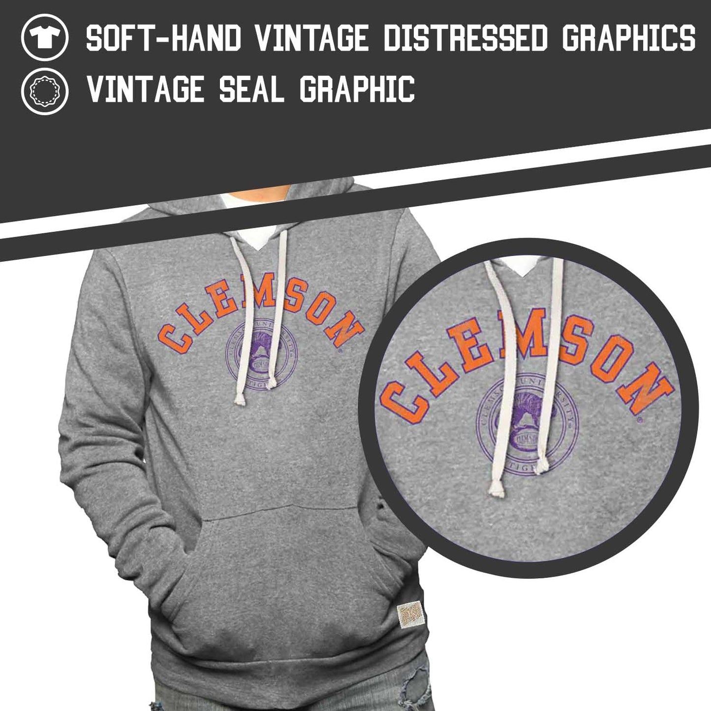 Clemson Tigers College Gray University Seal Hooded Sweatshirt - Gray
