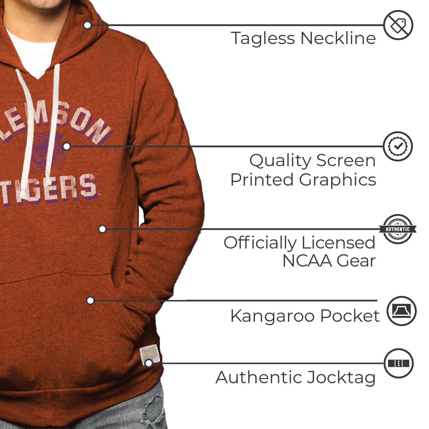 Clemson Tigers Adult University Hoodie - Orange