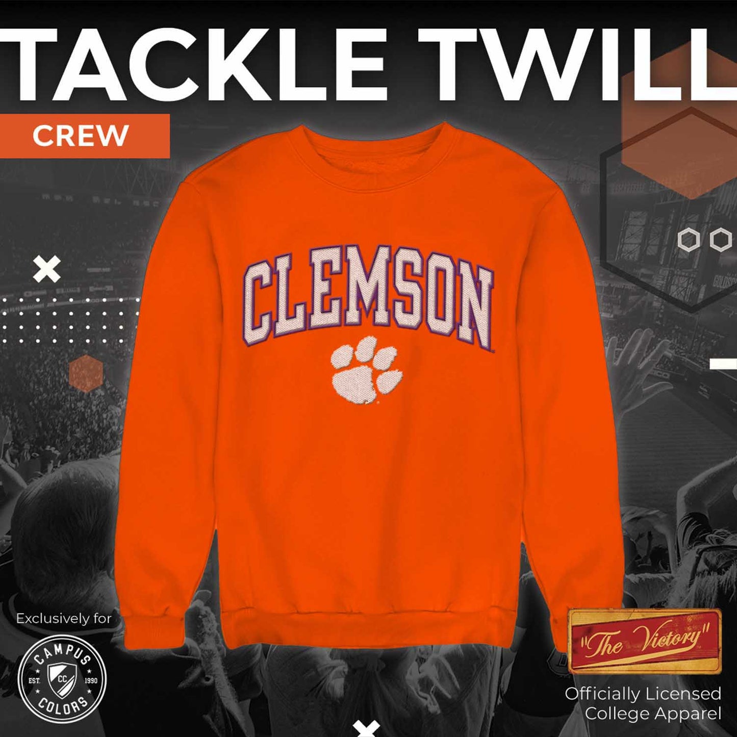 Clemson Tigers NCAA Adult Tackle Twill Crewneck Sweatshirt - Orange