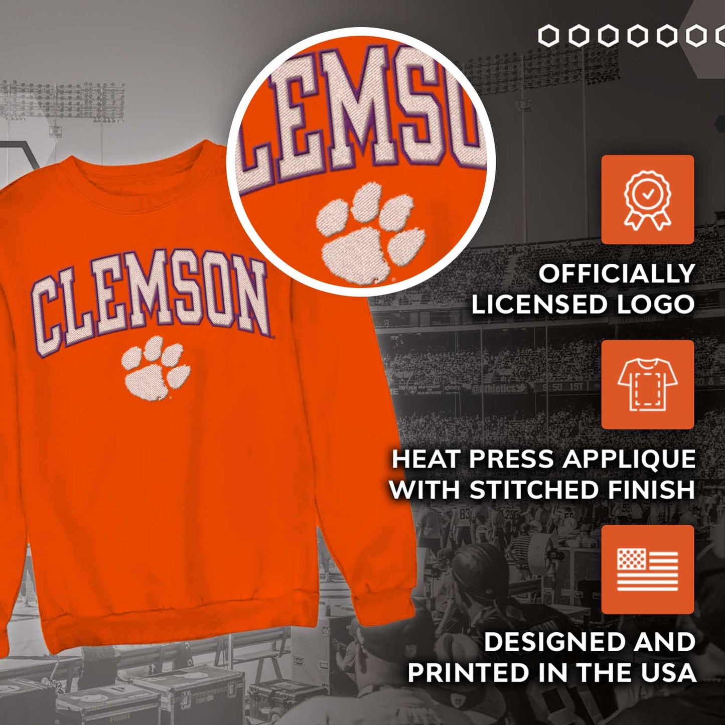 Clemson Tigers NCAA Adult Tackle Twill Crewneck Sweatshirt - Orange