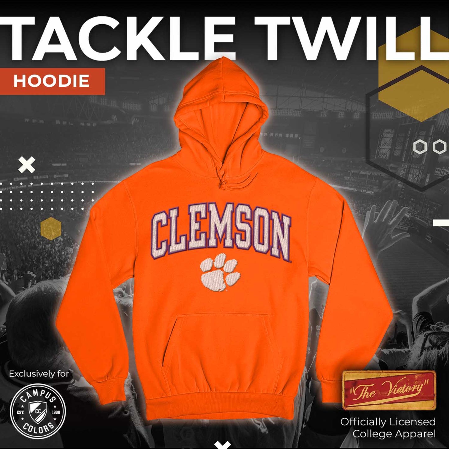 Clemson Tigers NCAA Adult Tackle Twill Hooded Sweatshirt - Orange