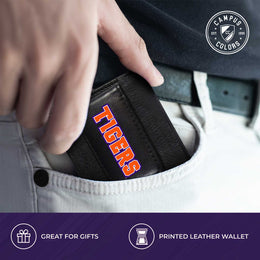 Clemson Tigers School Logo Leather Card/Cash Holder and Bottle Opener Keychain Bundle - Black