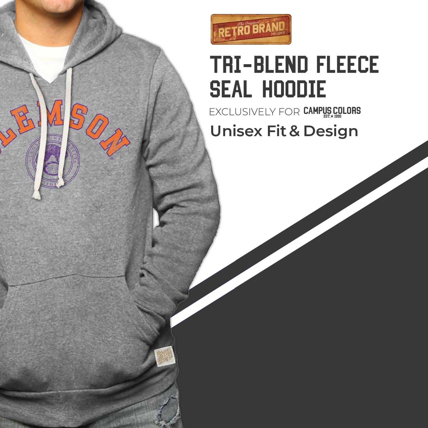 Clemson Tigers College Gray University Seal Hooded Sweatshirt - Gray