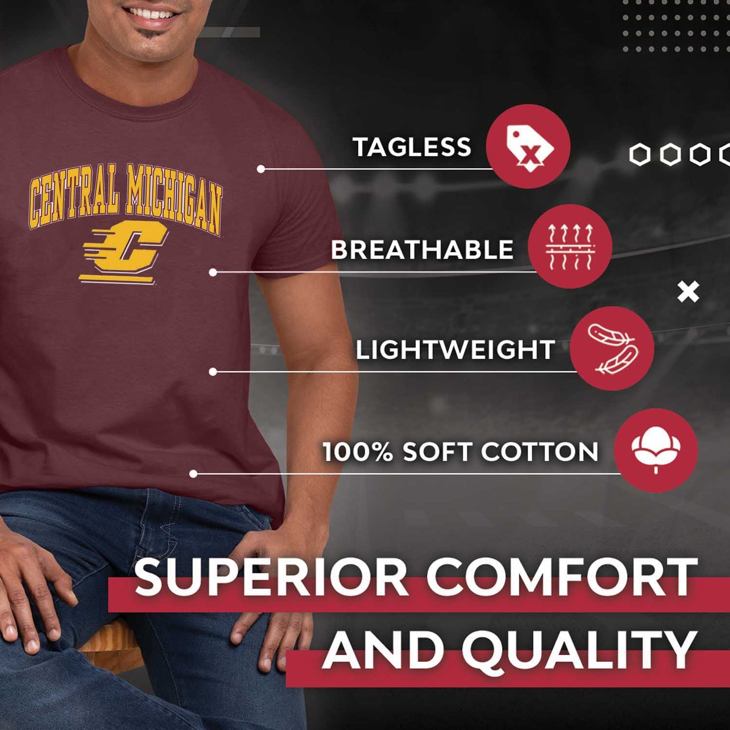 Central Michigan Chippewas NCAA Adult Gameday Cotton T-Shirt - Maroon