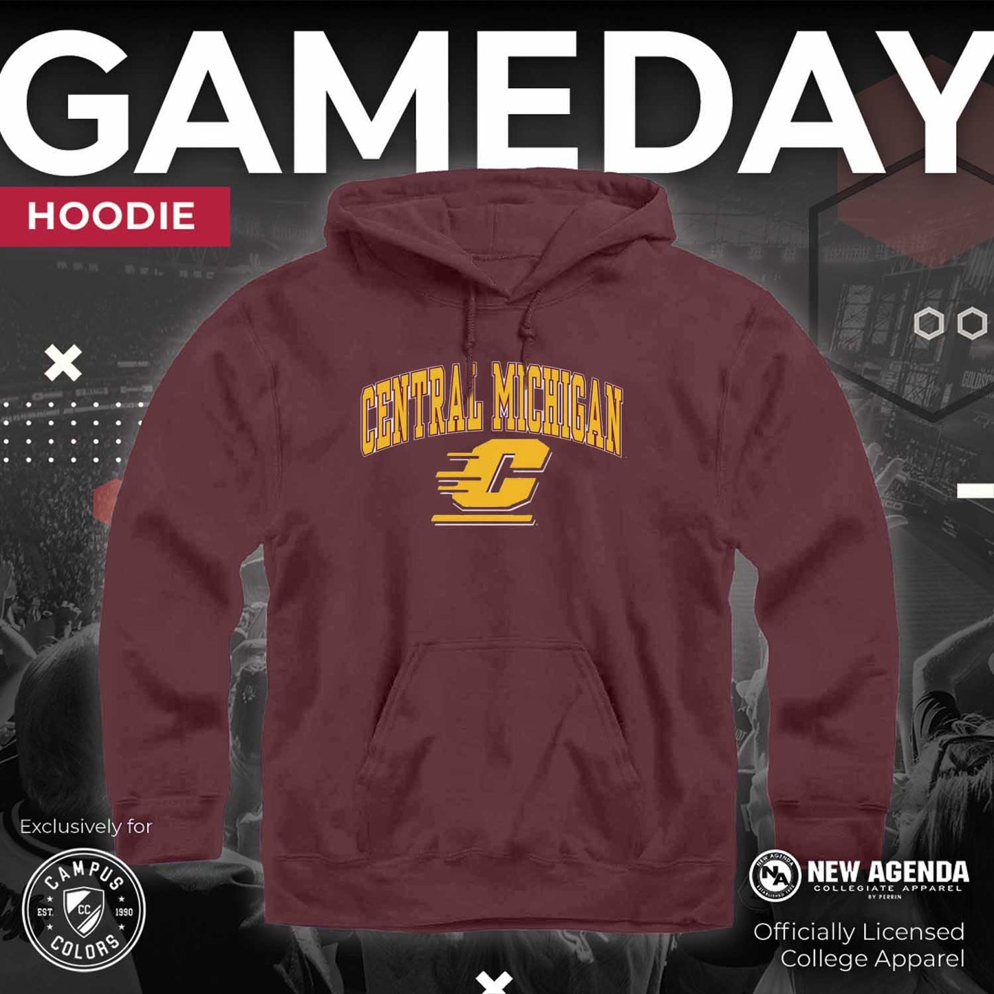 Central Michigan Chippewas Adult Arch & Logo Soft Style Gameday Hooded Sweatshirt - Maroon