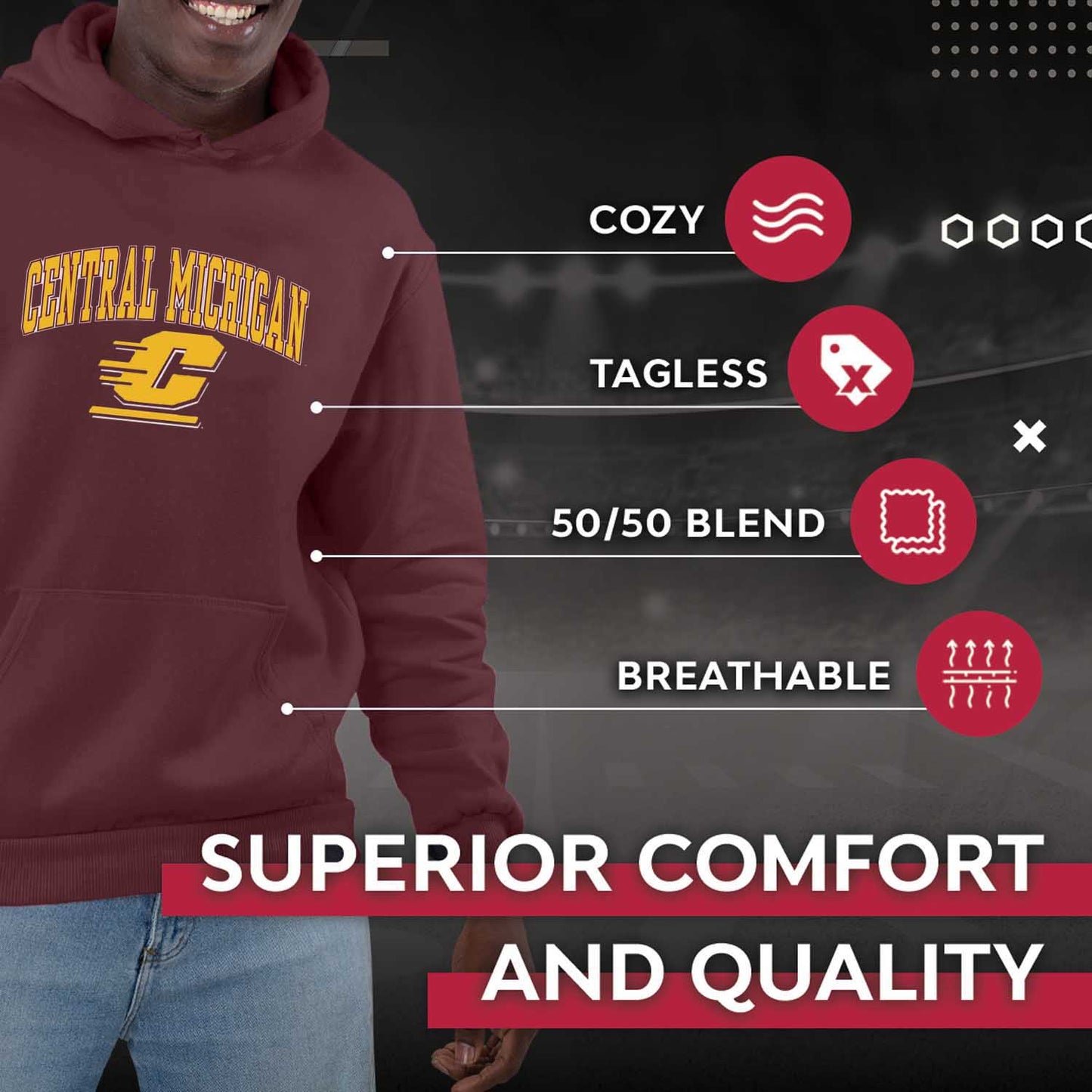 Central Michigan Chippewas Adult Arch & Logo Soft Style Gameday Hooded Sweatshirt - Maroon