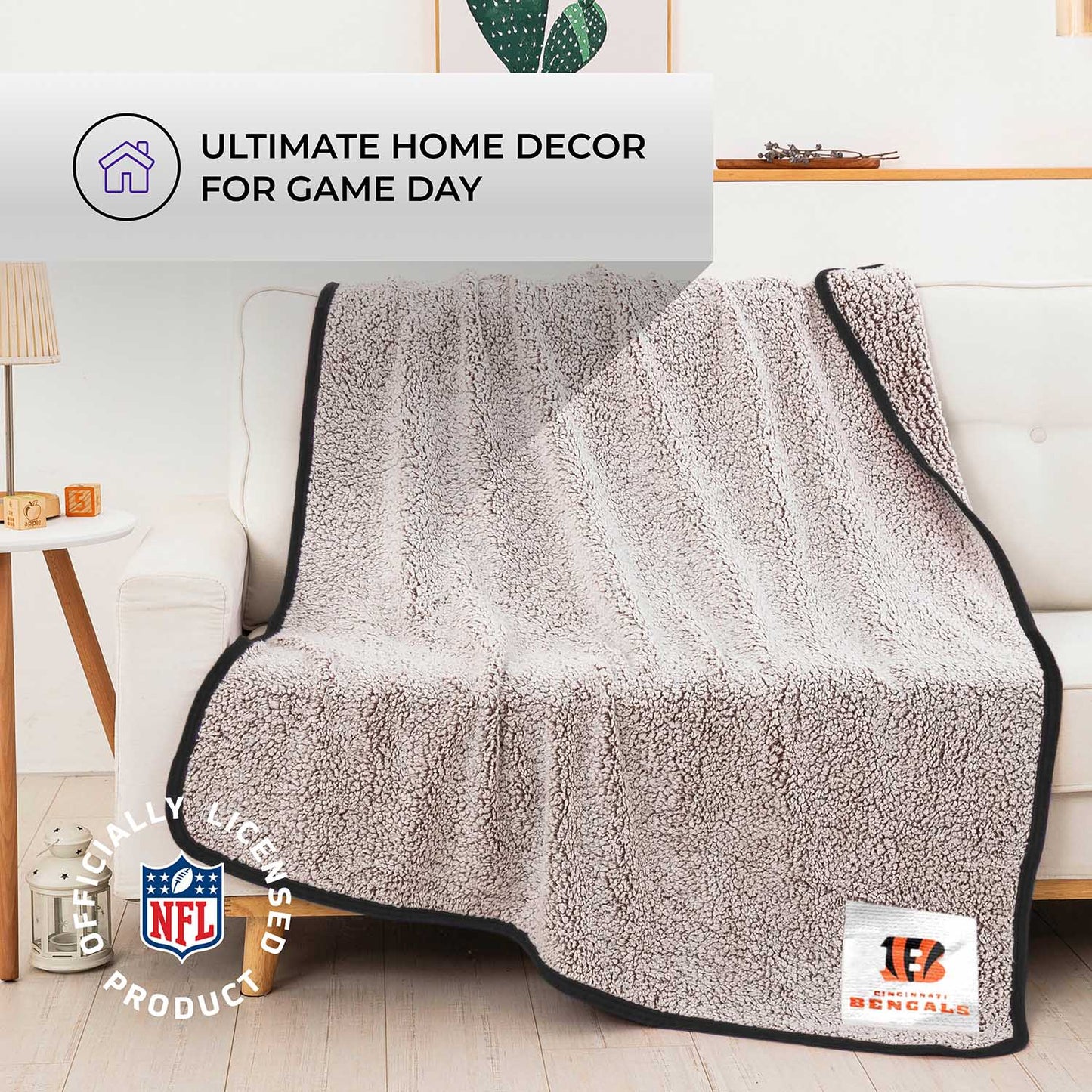 Cincinnati Bengals NFL Silk Touch Sherpa Throw Blanket - Black